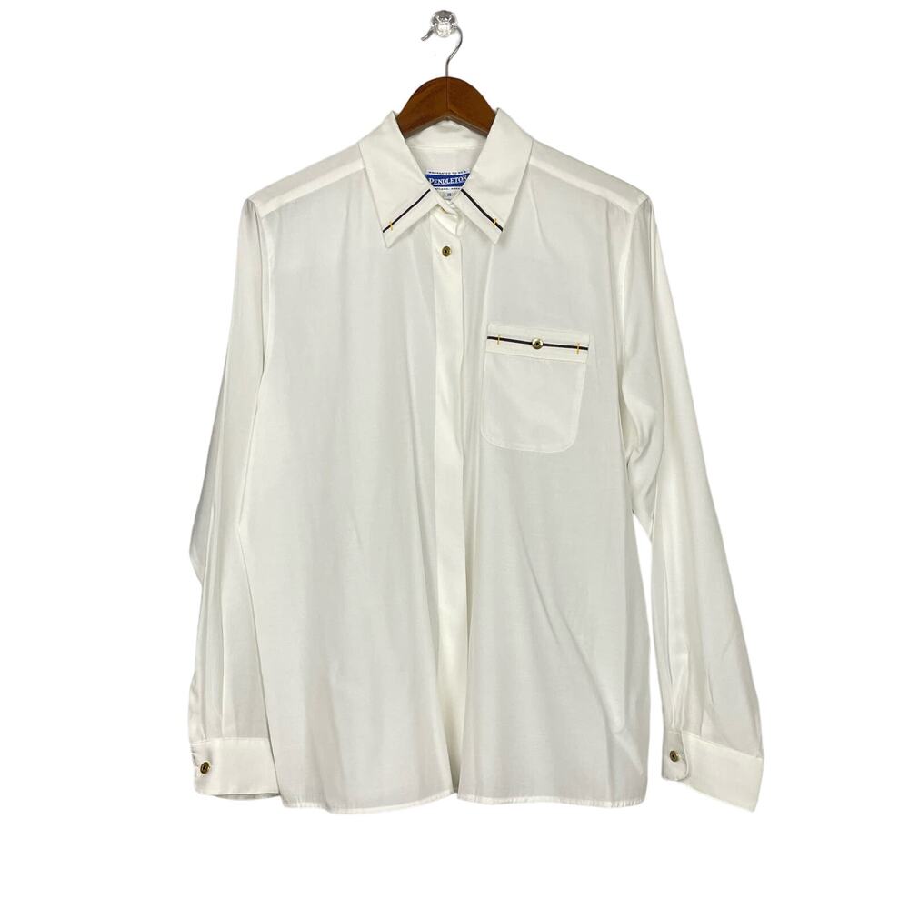 Pendleton Vintage White Classy Sophisticated Button Down Career Corpcore Blouse